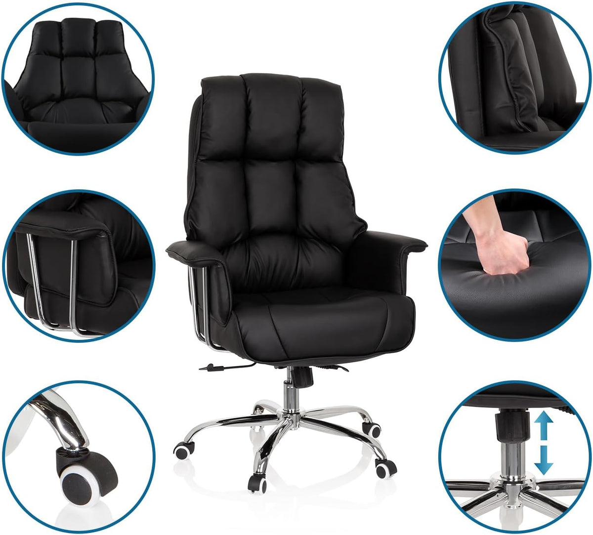 hjh OFFICE 706814 XXL managersstoel Commander kunstleer zwart bureaustoel dik gevoerd, kantelfunctie, hoge rugleuning, zwart 2