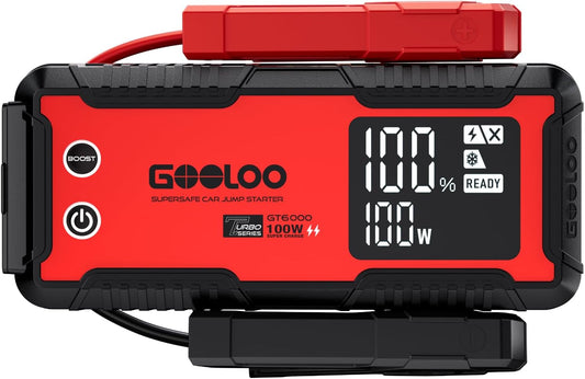 Auto Starthulp 12V – Jumpstarter – Startbooster – Powerbank – Accupack – 6000A Voor Benzine En Diesel Tot 10.0L – 26.800 mAh Met 100W USB-C Snelladen