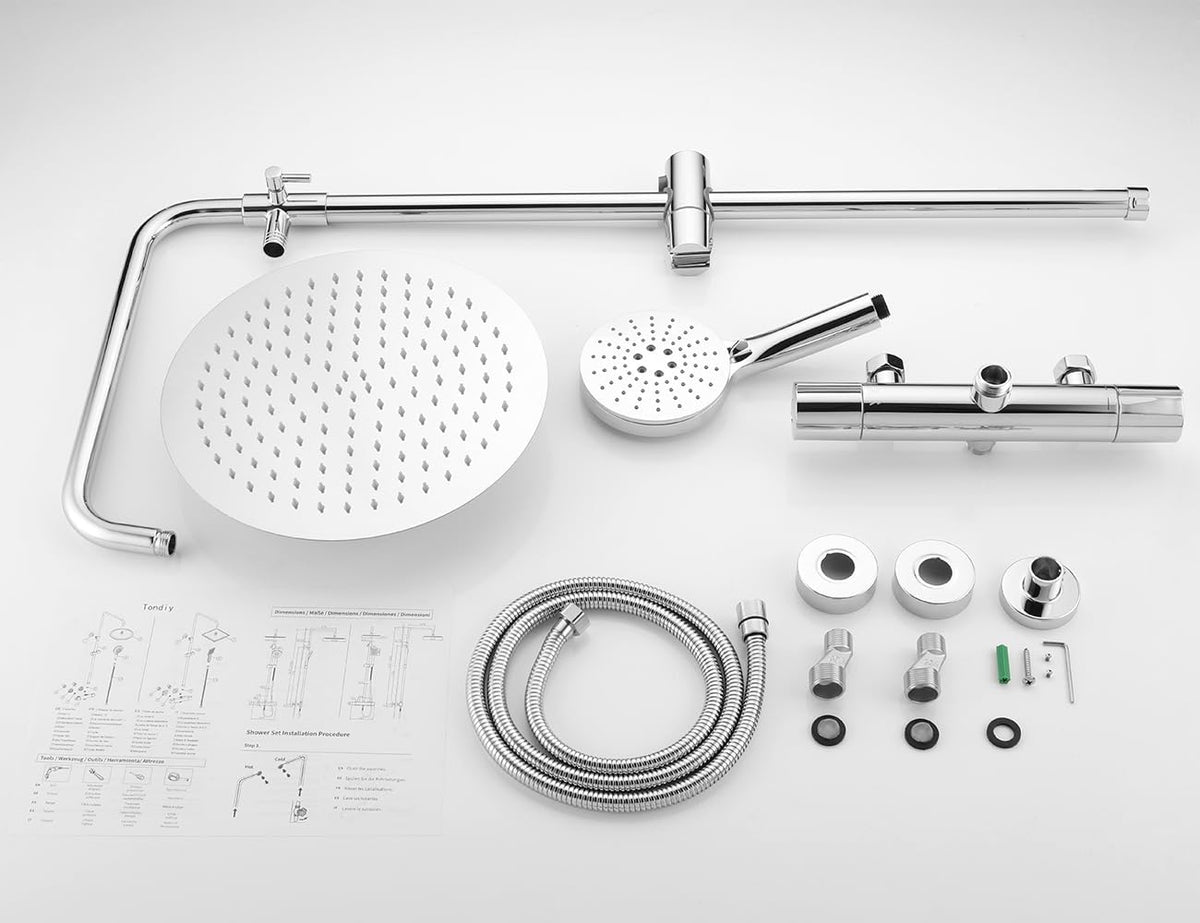 Douche Systeem Met Thermostaatkraan – Thermostatische Douchekraan – Regendouche – Badkamerkraan – Mengkraan – Glanzend Chroom – Constante Watertemperatuur – Veilig En Duurzaam