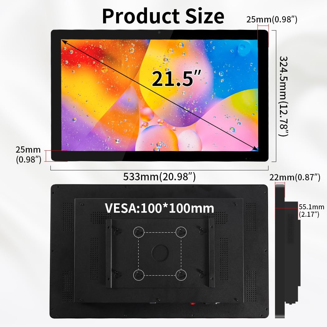 21.5" 1920x1080 Touch Monitor, 10-point capacitive touchscreen, HDMI/VGA interface, integrated speakers, VESA, commercial display - QUORE