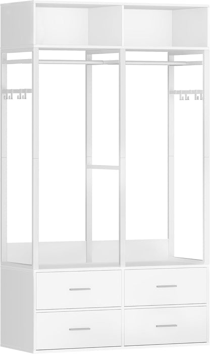 Hzuaneri Wardrobe,Open wardrobe,With 4 wooden drawers,Top storage compartment,Ironwood,Modern style,Suitable for bedrooms and dressing rooms, 39.4 x 16.9 x 72.8 inch, White BW06603W