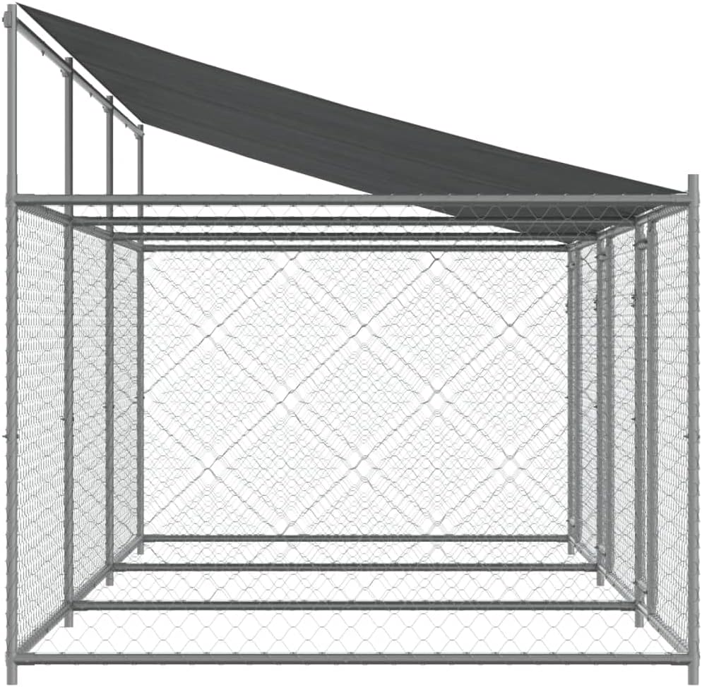 Dog Cage with Roof and Doors, Grey, 6x2x2 m, Galvanized Steel, Walk-In Chicken Coop, Galvanized Chicken Coop, Chicken Coop, Chicken Coop, Backyard