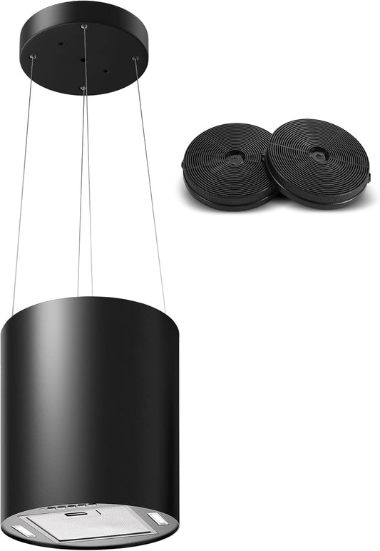 SNDOAS eilandafzuigkap, 700 m³/u, afzuigkap Ø 35cm met 2 koolstoffilters, afstandsbedieninge, 3 snelheden, led-verlichting, 55 dB, zwart
