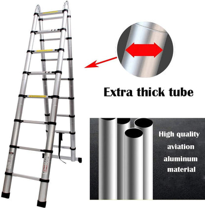 Telescopische ladder, ladder, aluminium ladder, 2-in-1 multifunctionele ladder, vouwladder, 150 kg belastbaarheid (2,5 + 2,5 m, 16 sporten)