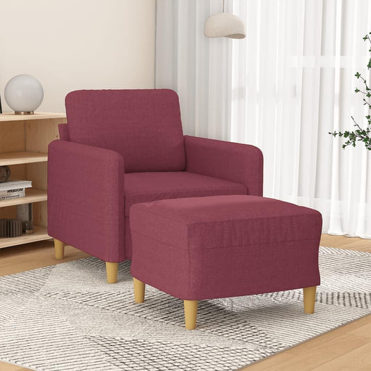 Fauteuil met kruk wijnrood 60 cm stof beklede stoel relaxstoel comfortabel ontspannen modern design woonkamer