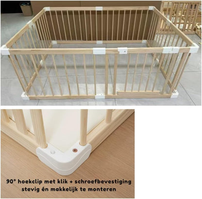 Kaëru Wooden Playpen for Babies – Baby Park – Crawling Box – Safe and spacious play area – 180x180x61cm – With white connectors – Perfect for crawling and playing - QUORE