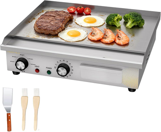 Elektrische grillplaat, professionele gastro elektrische grillplaat met 45 cm grilloppervlak, tafelgrill met timer
