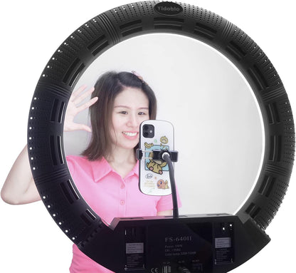 22 inch 100W LED ringlamp licht kits:handtas,statiefstandaard,infrarood afstandsbediening en 3 bases van de telefoon beugel,voor make-up portret Selfie YouTube verlichting (zwarte kleur)