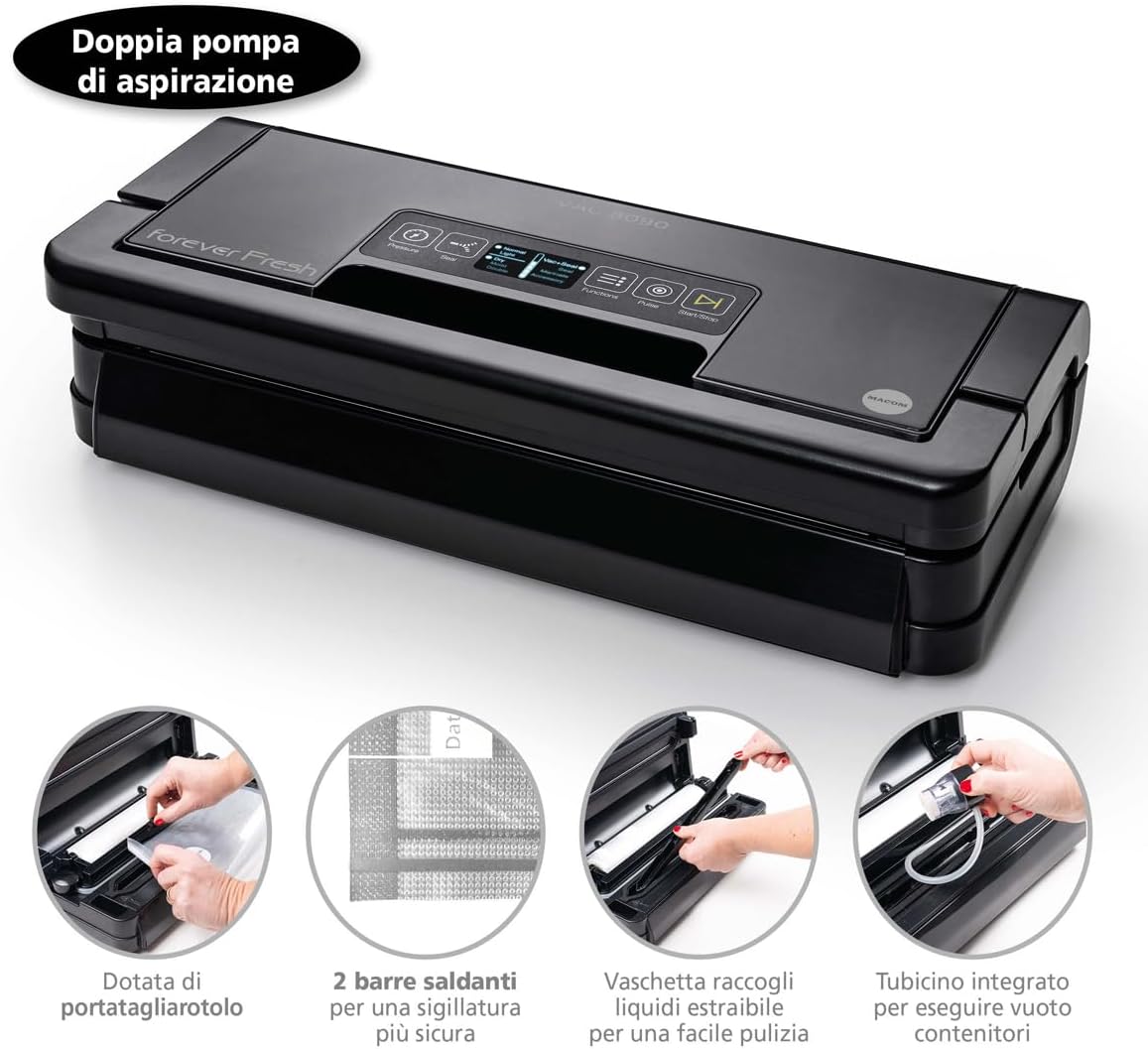 MACOM, Forever Fresh VAC8090 Professionele vacuümmachine van gepolijst staal, met lcd-display
