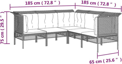 vidaXL 5-piece Lounge set with cushions poly rattan grey - QUORE