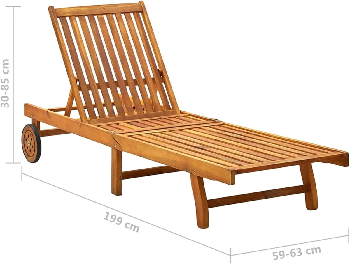 Gecheer Garden Sun Lounger with Solid Acacia Wood Cushion, Sun Loungers with Cushion, Outdoor Sun Lounger, Wooden Sun Lounger - QUORE