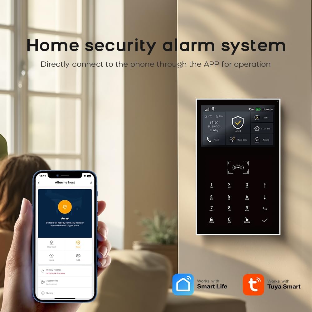 WiFi/GSM 2G Wireless Smart Home veiligheidsalarmsysteem met PIR bewegingsmelder, deur- en raamsensor RFlD SOS Tuya Smart Life app, afstandsbediening, ondersteuning Alexa