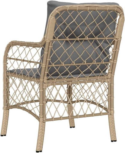 Garden Chairs with Cushions 2 Pieces Mix Beige Poly Rattan Garden Chairs Weatherproof Wood Garden Furniture Balcony Patio Patio Stacking Chair Armchair - QUORE