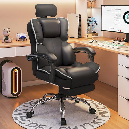 Large and High Office Chair with Footrest,Height Adjustable Computer Gaming Office Chair with Headrest for Work from Home(Black) - QUORE