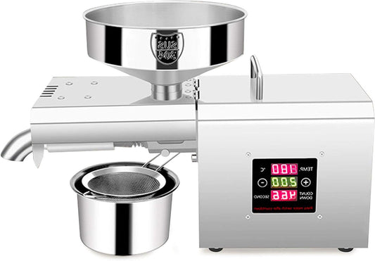 Electric Oil Press, Stainless Steel 304, 300 W, Peanut Oil Press, 236 mm, Automatic Oil Press, Adjustable Temperatures 50-250°, 46% Oil Performance - QUORE