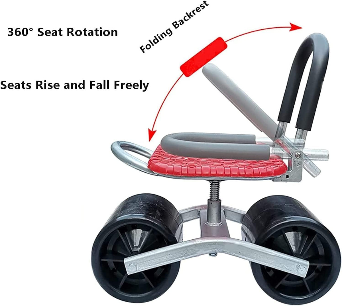 Garden cart - Stool - with 3 wheels - Garden aid - Height adjustable - Red
