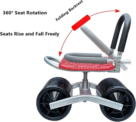 Garden cart - Stool - with 3 wheels - Garden aid - Height adjustable - Red