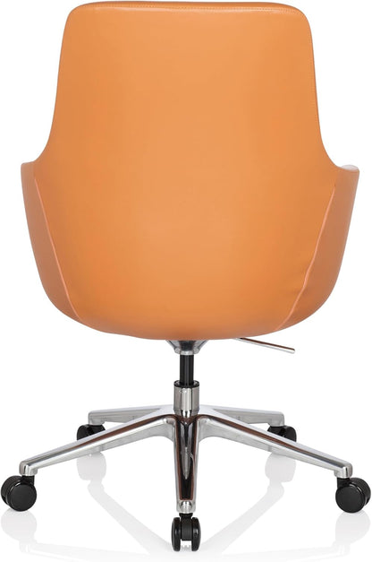 hjh OFFICE Bareno 600981 loungestoel, echt leer, oranje, hoogwaardige draaistoel, comfortabel gevoerd