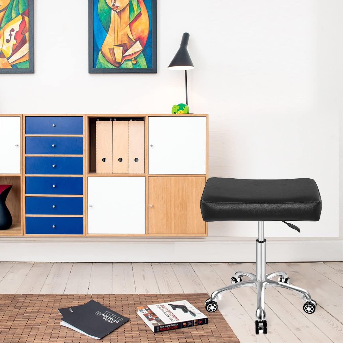 Antlu Verstelbare draaikruk voor massage kantoor tatoeages keuken werk met leren wielen zwart