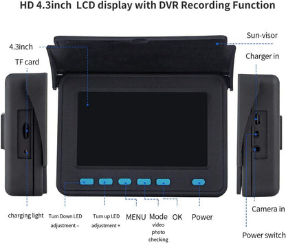 17 mm buis inspectiecamera met 16 GB DVR-video-opnamefunctie, 4,3 inch display endoscoop met ledlampen, industriële endoscoop voor loodgieters,