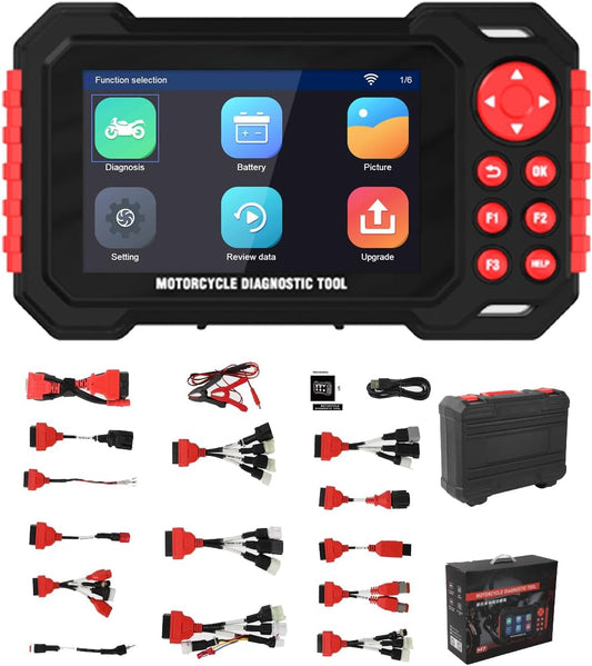Motorfiets diagnostisch hulpmiddel, M7 volledig systeem motorfiets scangereedschap, motorfiets OBDII codelezer met Live Data Record/Auto Scan & Instant VLN-detectie/12 Langusges Compatibel voor Harley