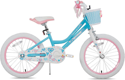 JOYSTAR 18 inch kinderfiets voor meisjes van 6 tot 9 jaar, 18 inch meisjesfiets met steunwielen en mand, blauw
