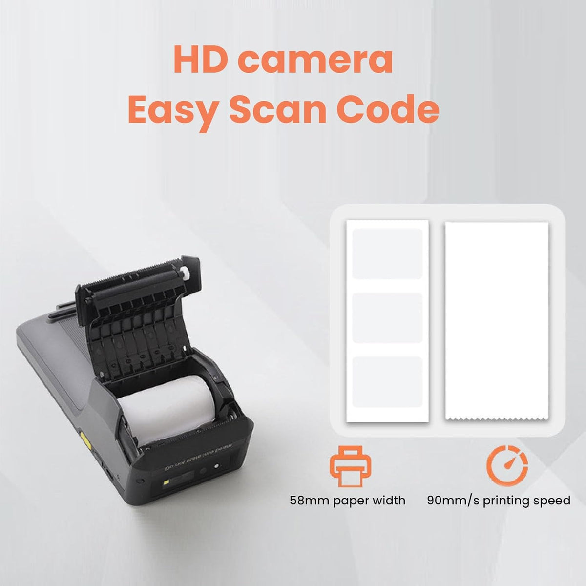 POS kassabonprinter, 5-inch scherm 4G Wifi 1D 2D QR NFC Handheld PDA Printer 5.0MP autofocus camera achteraan Naadloze connectiviteit 58 mm Thermische printer Voor kleine bedrijven