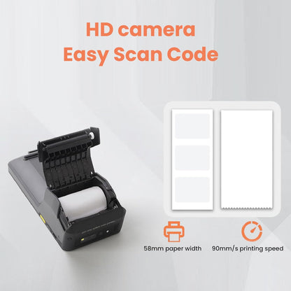 POS kassabonprinter, 5-inch scherm 4G Wifi 1D 2D QR NFC Handheld PDA Printer 5.0MP autofocus camera achteraan Naadloze connectiviteit 58 mm Thermische printer Voor kleine bedrijven