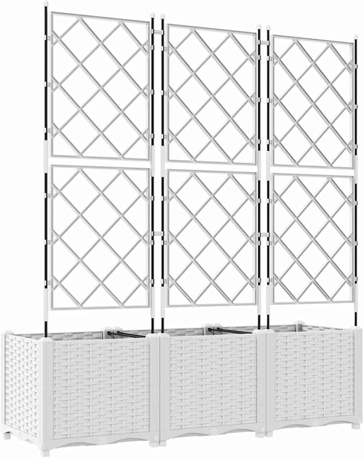 Gecheer Trellis 42002908 Tuinplantenbak, 3 stuks, wit, 120 x 40 x 143 cm, bloembak, bloembak, bloempot, voor balkon, tuin, terras, bloemen - QUORE