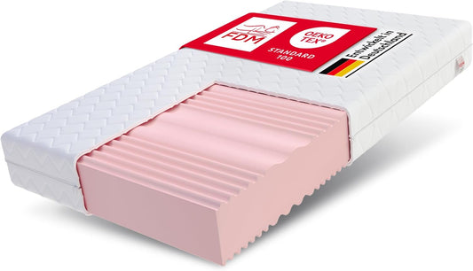 FDM Matras, 120 x 200 cm, hardheid H3 H4, hoogte 24 cm, koudschuimmatras, dubbelzijdige rolmatras, HR-schuim, 7 comfortzones, met hypoallergeen, wasbare jersey overtrek, Oeko-Tex Verdura MAX Plus Plus