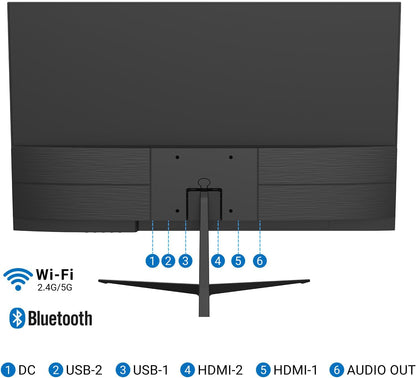 TuTu Smart Monitor 25 Inch Full HD-monitor met luidsprekers, aangedreven door Android, WiFi, Bluetooth, spraakbesturing met Google Assistant met afstandsbediening, Chromecast ingebouwd