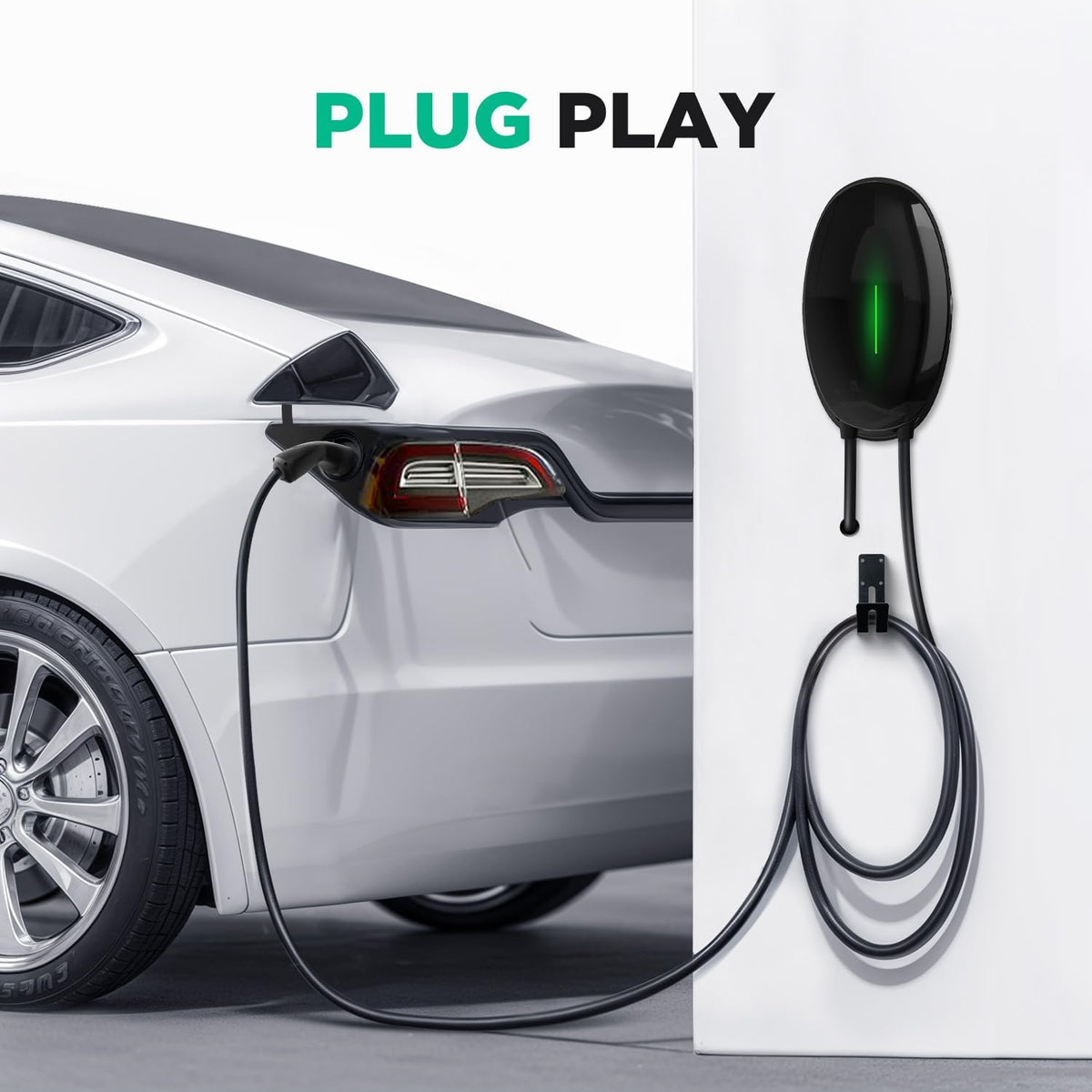 EV oplader wandhouder met 7 kW type 2, 32 A eenfasig thuislaadstation Wallbox, 6 m oplaadkabel en type 2 stekker met lichtstrip voor EV PHEV, zwart