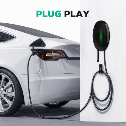EV oplader wandhouder met 7 kW type 2, 32 A eenfasig thuislaadstation Wallbox, 6 m oplaadkabel en type 2 stekker met lichtstrip voor EV PHEV, zwart