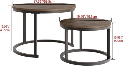HOJINLINERO Set van 2 ronde nestels, stapelbank, bijzettafel, voor woonkamer, slaapkamer, kantoor, balkon, appartement (walnoot)