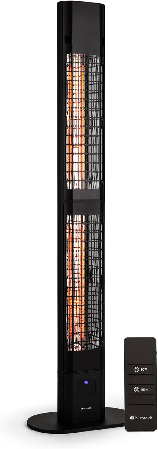blumfeldt Heat Guru, infrarood terrasverwarmer, infraroodverwarming, IP54 buiten, staand apparaat met afstandsbediening, infraroodstraler 3000W