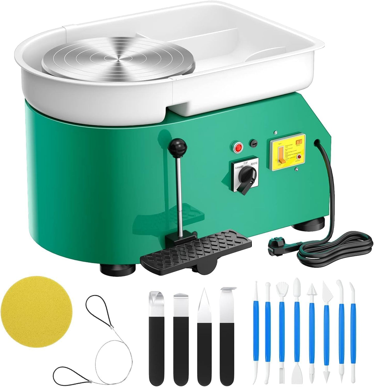 Pottenbakkerstoren, 25 cm, elektrische pedaaltoren, met afneembare ABS-bak en 350 W, draaiplateau voor aardewerk, draaibank, kleigereedschap voor keramiek, doe-het-zelf, knutselen