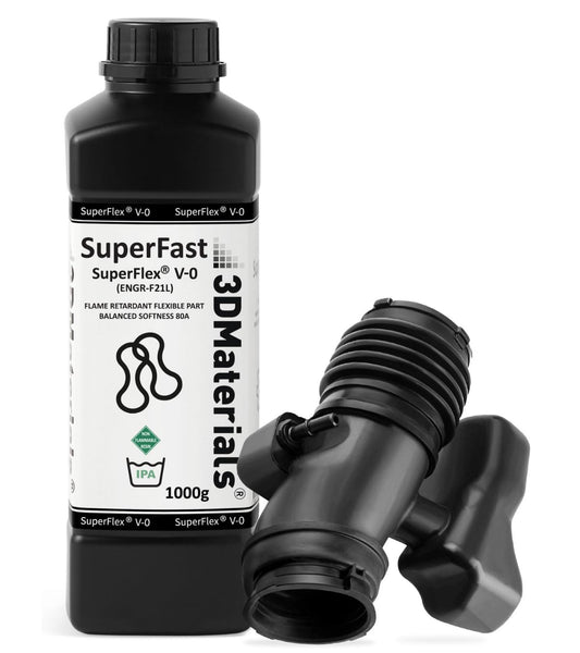 SuperFlex UL94 V-0, hars voor 3D-printers, moeilijk ontvlambare onderdelen simulatie flexibel rubber 80A, gemaakt in Korea door 3DMaterials (1000g, transparant)