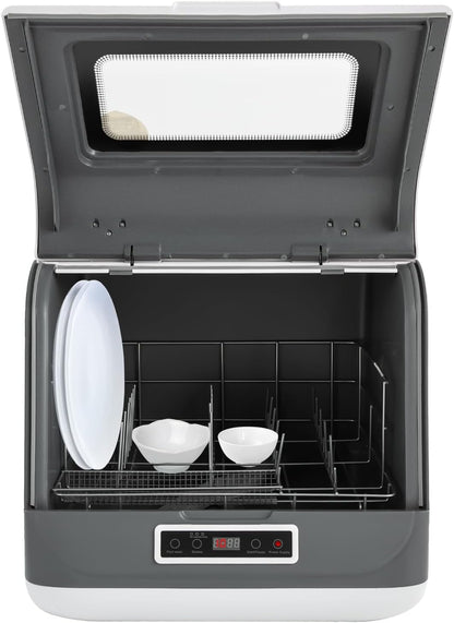 Tabletop Dishwasher, Multifunctional Dishwasher with 3 Washing Modes, Mini Dishwasher without Installation with 2 Drying Methods, Camping Dishwasher, Bottom Spray, Touch, White