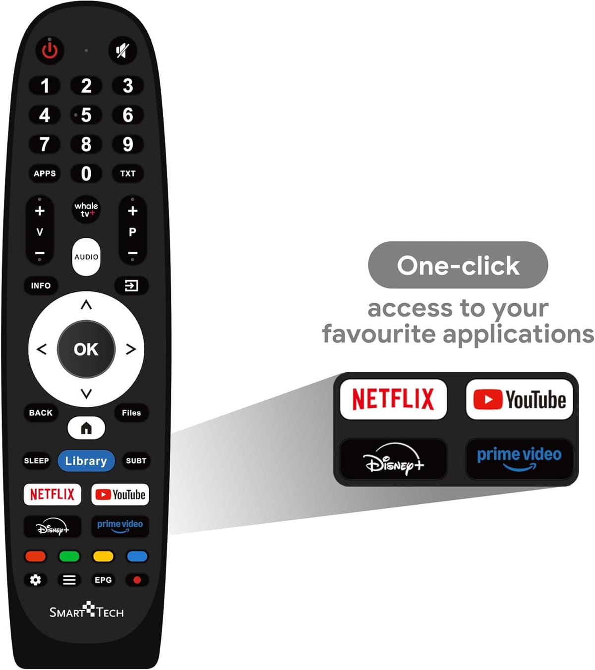 Smart Tech 24 inch (60 cm) HD LED TV Whale OS-24HH01V- Molotov, Netflix, Prime Video, Disney+ 3 x HDMI - 2 x USB -Dolby Digital+