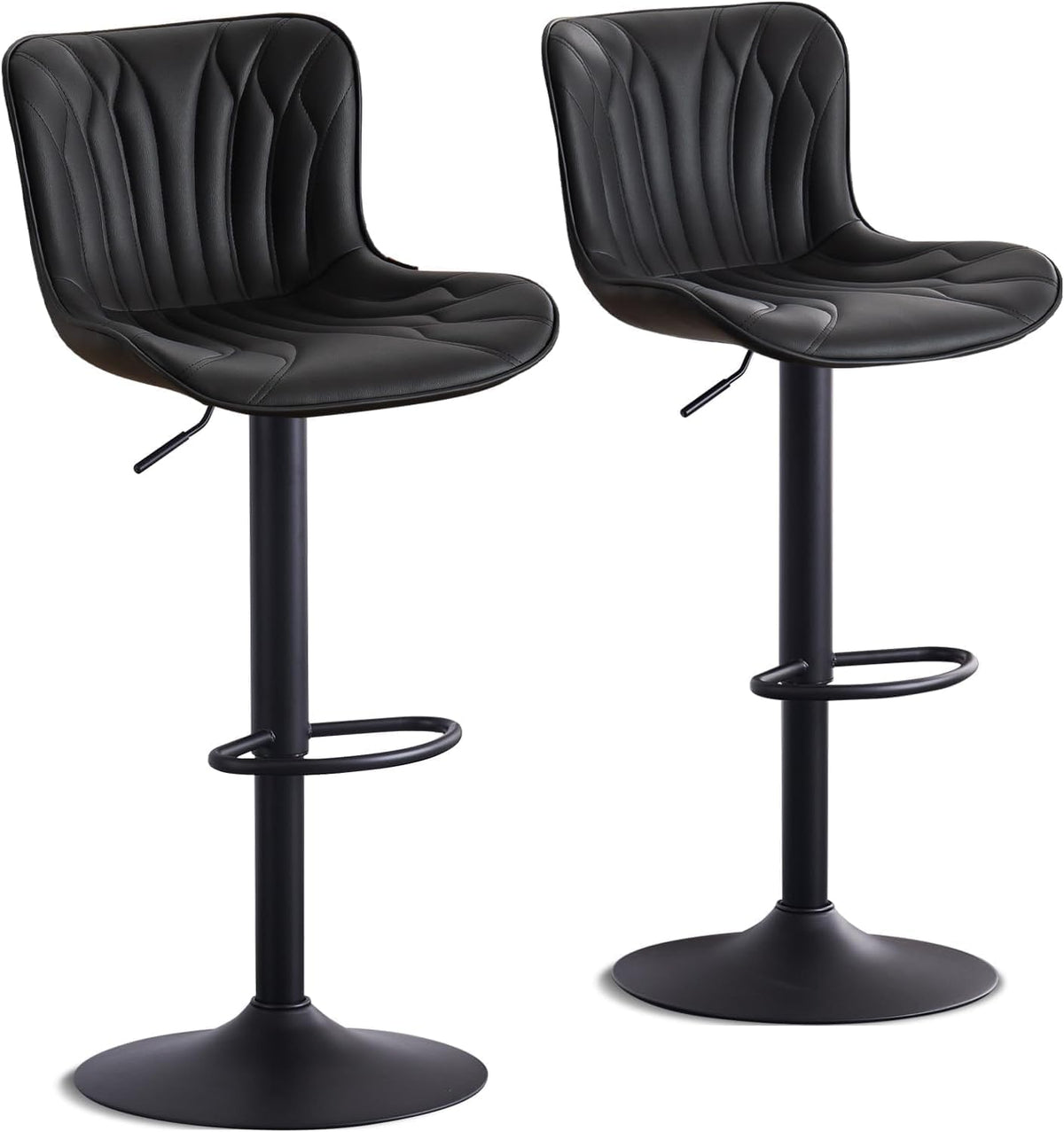 YOUNIKE Barkrukken, 2-delige set, draaibare hoogteverstelling, barstoel, kunstleer, bekleding, barstoelen, toonbankkruk, moderne barkrukken, keukenkruk met hoge rugleuning, zwart