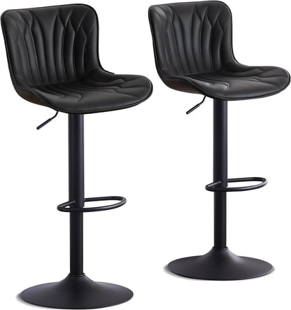 YOUNIKE Barkrukken, 2-delige set, draaibare hoogteverstelling, barstoel, kunstleer, bekleding, barstoelen, toonbankkruk, moderne barkrukken, keukenkruk met hoge rugleuning, zwart