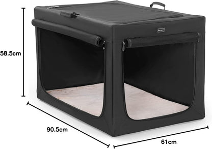 Petsfit Hondenkrat, stevig frame en ventilatierooster, grote hondenkist voor autoreizen, fleece mat rolgordijn hondendrager voor middelgrote tot grote honden