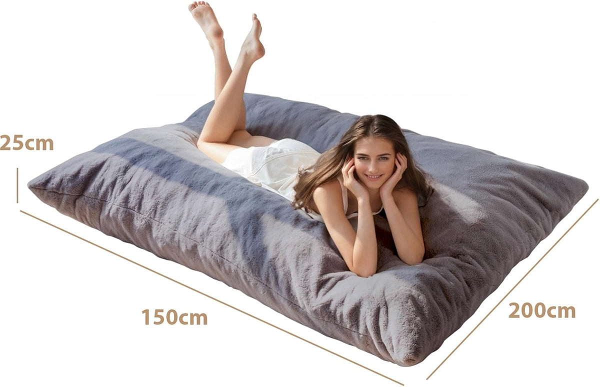 MAXYOYO Giant Bean Bag Bed, Square Bean Bag Chair, Large Sofa with Plush Cover and Fluffy Filling for Adults, Couples and Guests (Charcoal, 150x200cm)
