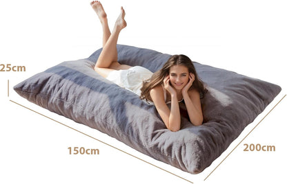 MAXYOYO Giant Bean Bag Bed, Square Bean Bag Chair, Large Sofa with Plush Cover and Fluffy Filling for Adults, Couples and Guests (Charcoal, 150x200cm)