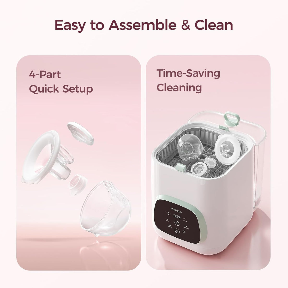 Momcozy S12 Pro Quick Borstkolf, Draadloze Handsfree Draagbare Elektrische Borstkolf, DoubleFit™ Hybride Tuit, 3 Standen & 9 Niveaus, Draagbare Pomp met Slim Scherm, 2 Stuk, Roze