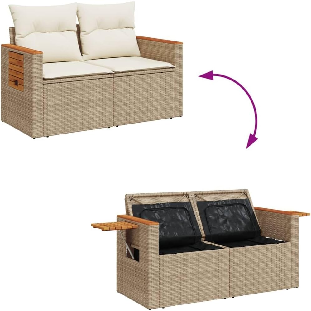 vidaXL Garden Bench 2-Seater with Cushions Poly Rattan Beige, Lounge Sofa, Lounge Sofa, Garden Furniture, Garden Sofa, Garden Furniture, Garden Furniture, Garden Furniture