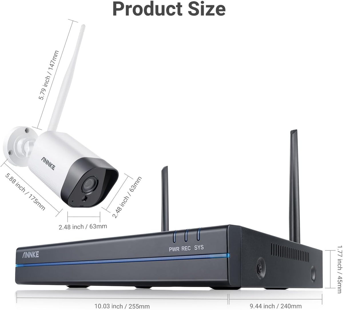 ANNKE 3MP draadloze bewakingscamera set voor buiten, 8CH 5MP NVR met 4 stuks 3MP wifi-camera's videobewakingsset met 1TB harde schijf ondersteunt audio-opname, IP66 weerbestendig, compatibel met Alexa