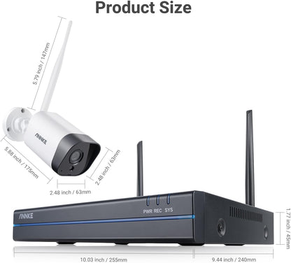 ANNKE 3MP draadloze bewakingscamera set voor buiten, 8CH 5MP NVR met 4 stuks 3MP wifi-camera's videobewakingsset met 1TB harde schijf ondersteunt audio-opname, IP66 weerbestendig, compatibel met Alexa