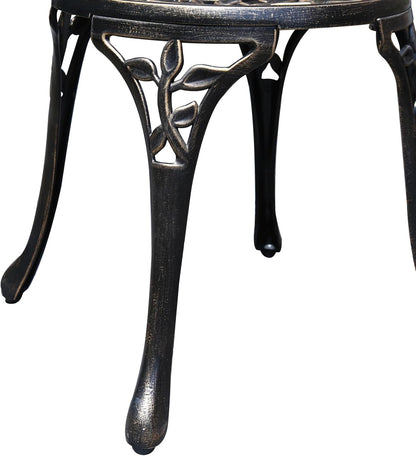 Antieke gegoten aluminium taverne-set, 3-delige set, tuinmeubelset met twee stoelen en ronde tafel, decoratief design, bronzen look (blad)