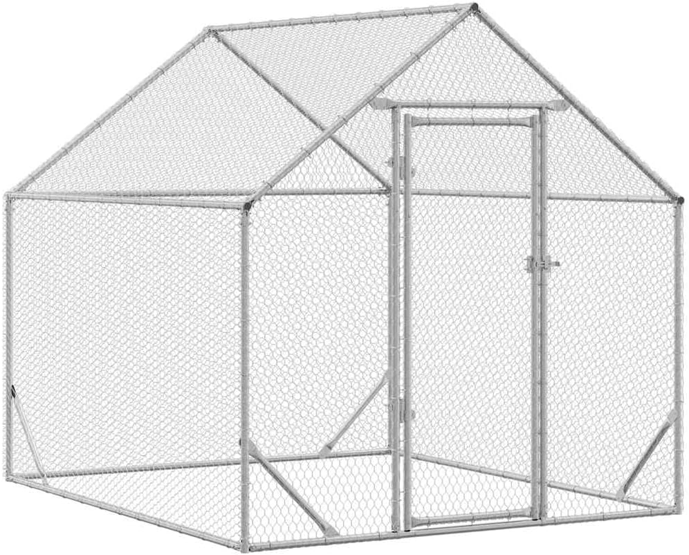 vidaXL Chicken Coop Silver 200x170x177cm Galvanized steel, Garden and terrace, safe chicken enclosure, spacious poultry cage, weatherproof animal enclosure, durable chicken cage - QUORE